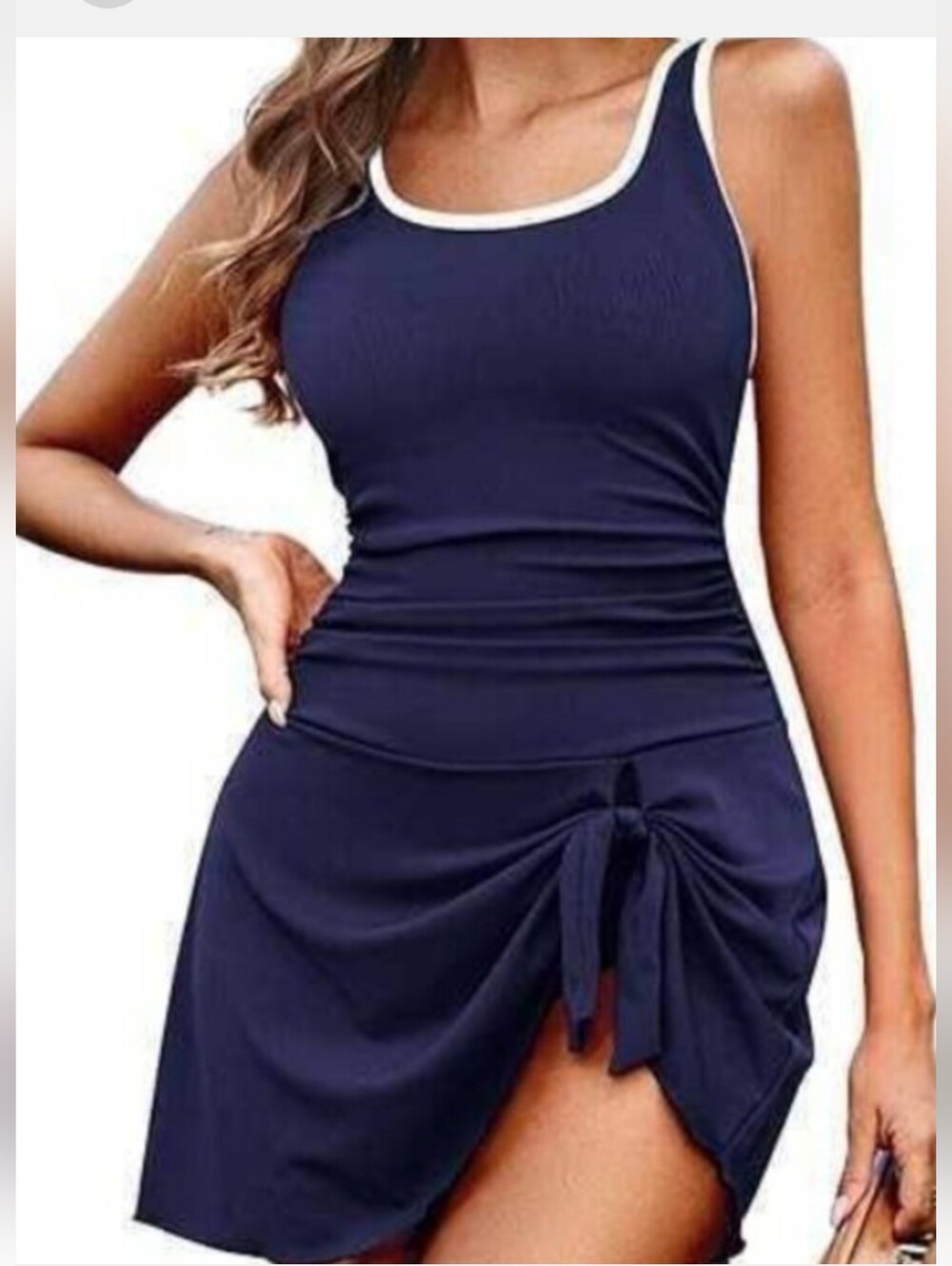 NWT Zilcremo Navy Blue Ribbed One Piece Swim Dress - Medium